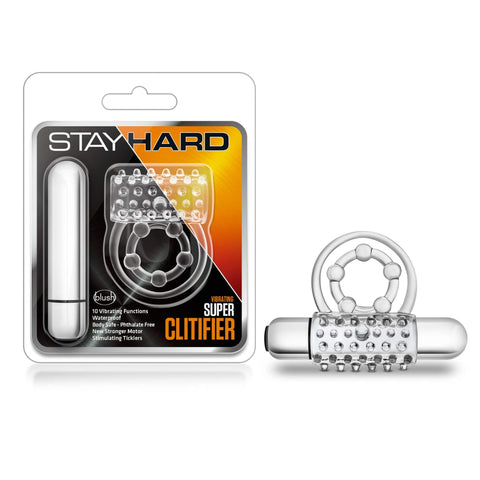 Stay Hard Vibrating Super Clitifier - Vibrating Cock Ring - Clear Cock Rings Vibrating