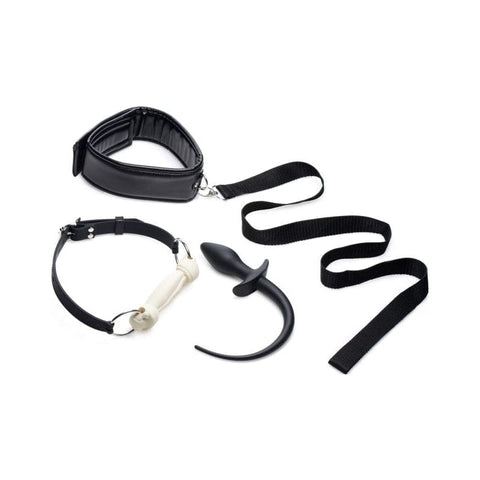Puppy Play Set Including Gag Plug and Collar in Black BONDAGE-KITS