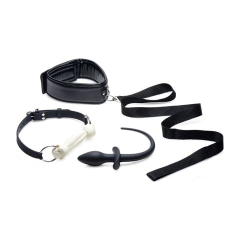 Puppy Play Set Including Gag Plug and Collar in Black BONDAGE-KITS