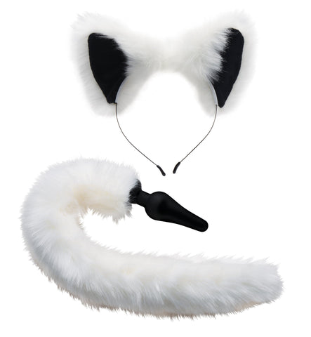 Anal Plug and Ears Set with White Fox Tail Anal Toys & Stimulators