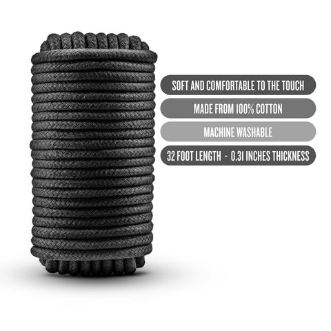 Temptasia Bondage Rope 10 Meter Soft Cotton Black Rope