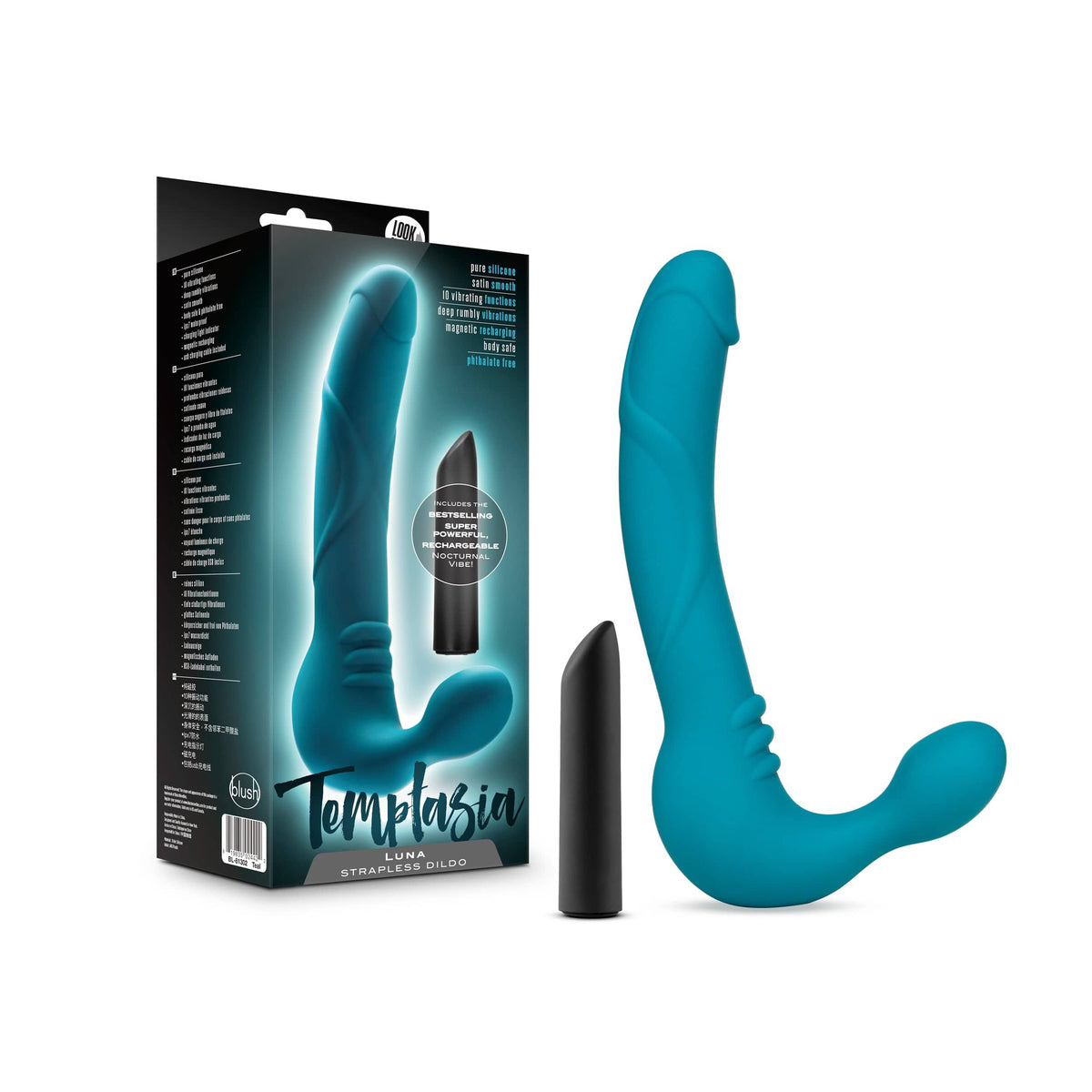 Temptasia Adult Toys Teal Temptasia Luna Strapless Silicone Dildo Teal 819835024422