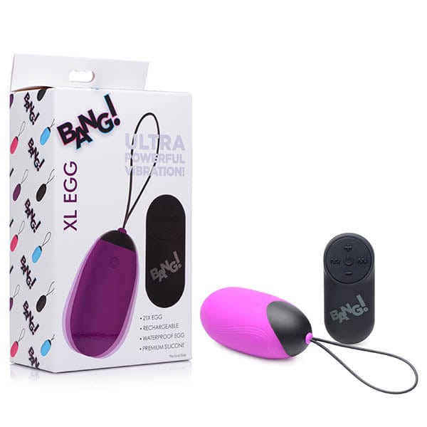 Bang XL Silicone Vibrating Egg 3.1 Inch USB Rechargeable with Remote Purple EGGS